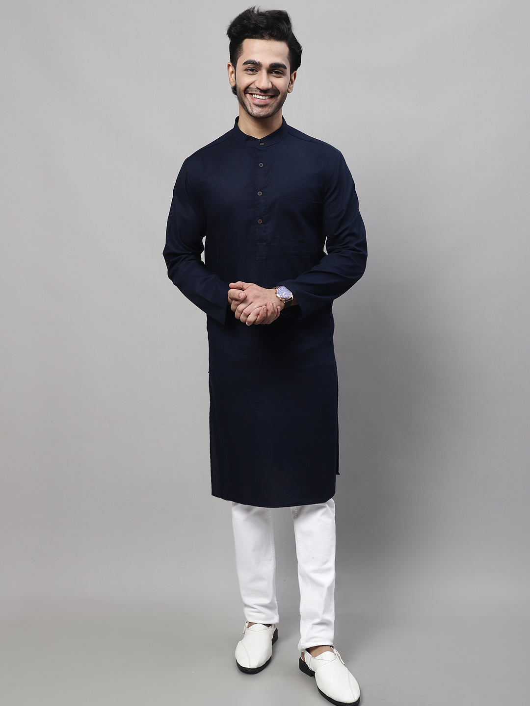 Even Apparels Blue Pure Cotton Kurta With Band Collar | Swadesiicart