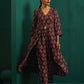 trueBrowns Deep Purple Paan Muslin Silk Printed Front Slit Kurta Pant Set | Swadesiicart