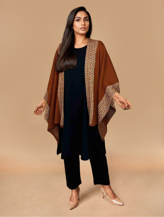 trueBrowns Brown Woollen Kaftan Cape | Swadesiicart