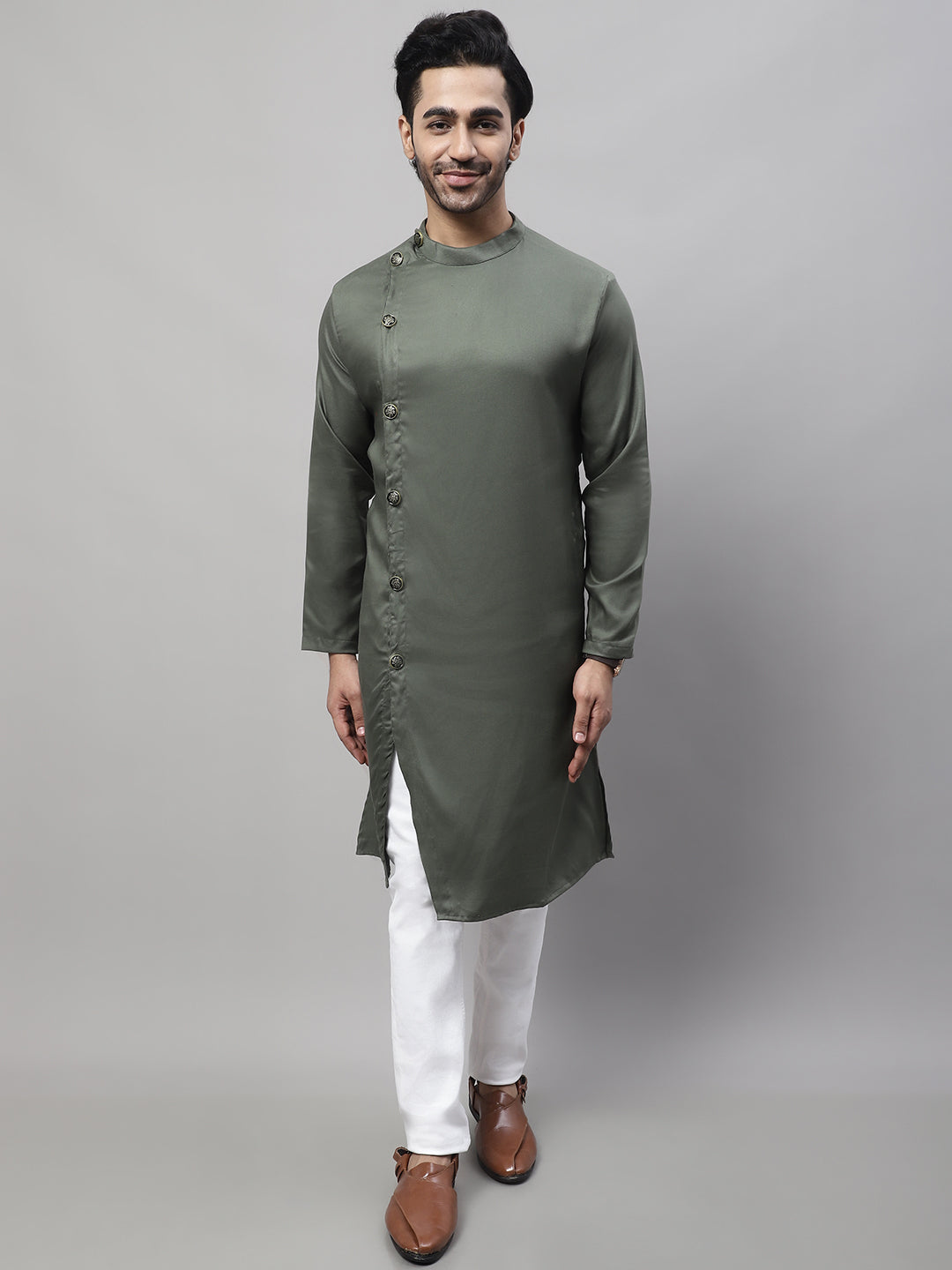 Even Apparels Green Sherwani Kurta With Asymetrical Cut | Swadesiicart