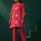 trueBrowns Pink Floral Viscose Silk Round Neck Co-ord Set - Swadesiicart