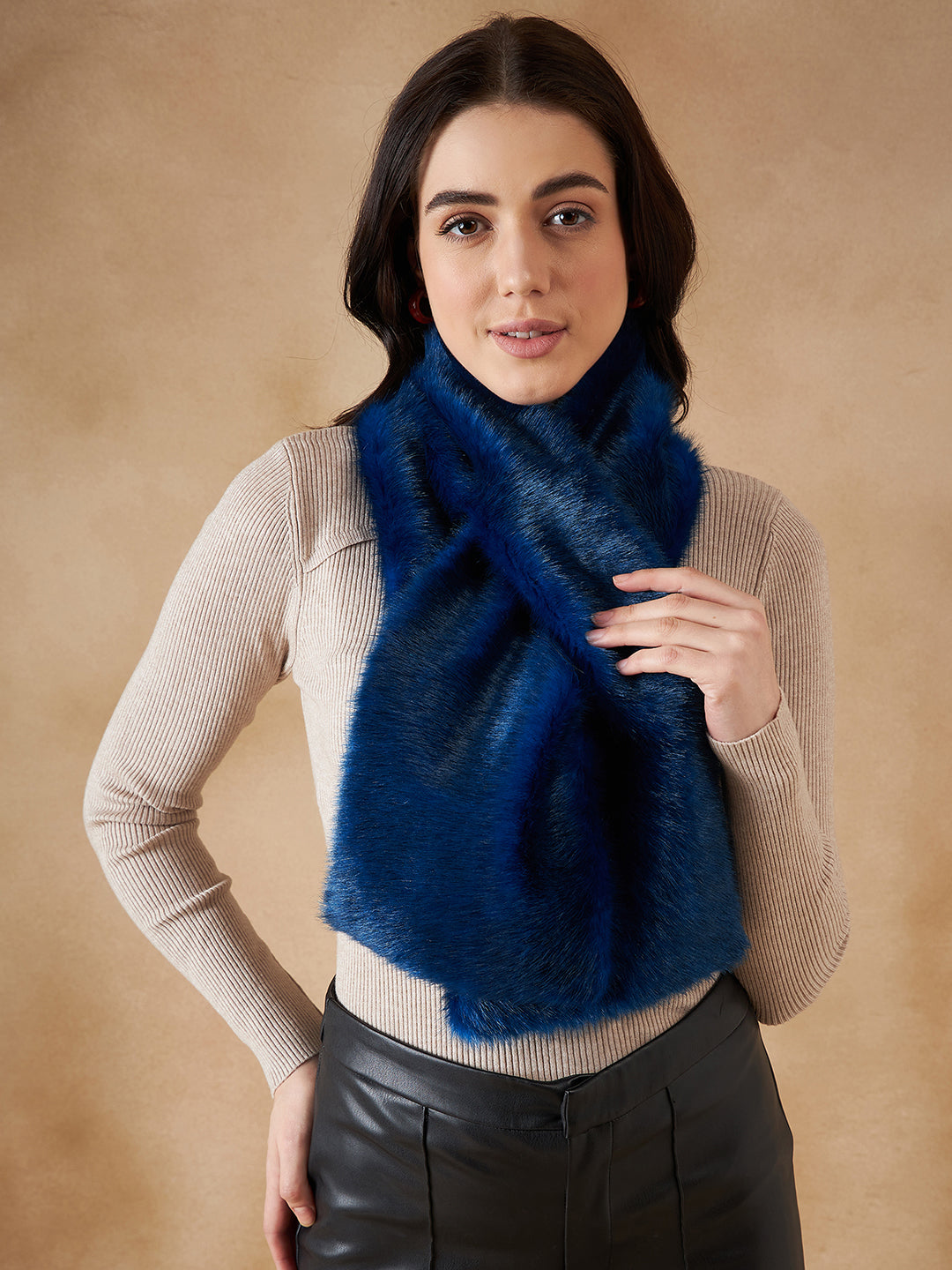 InWeave Women's Royal Blue Faux Fur Neck Warmer - Swadesiicart