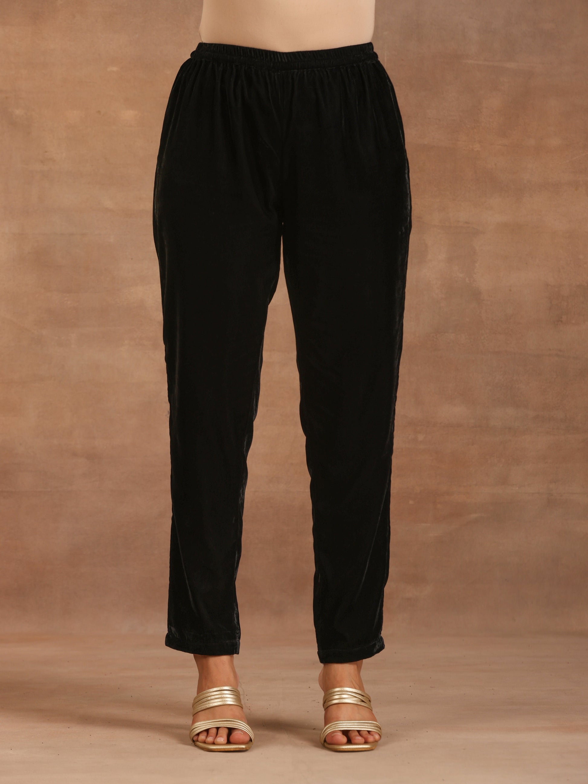 trueBrowns Black Velvet Pant | Swadesiicart