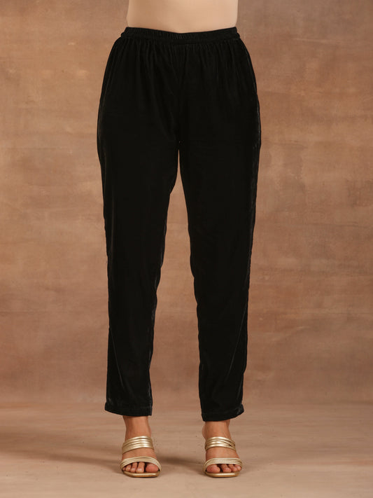 trueBrowns Black Velvet Pant | Swadesiicart
