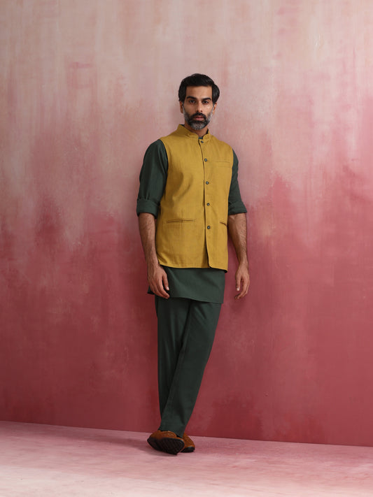 trueBrowns Men's Mustard Cotton Reversible Nehru Jacket | Swadesiicart