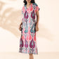 trueBrowns Green Cotton Ikat Slit Dress | Swadesiicart