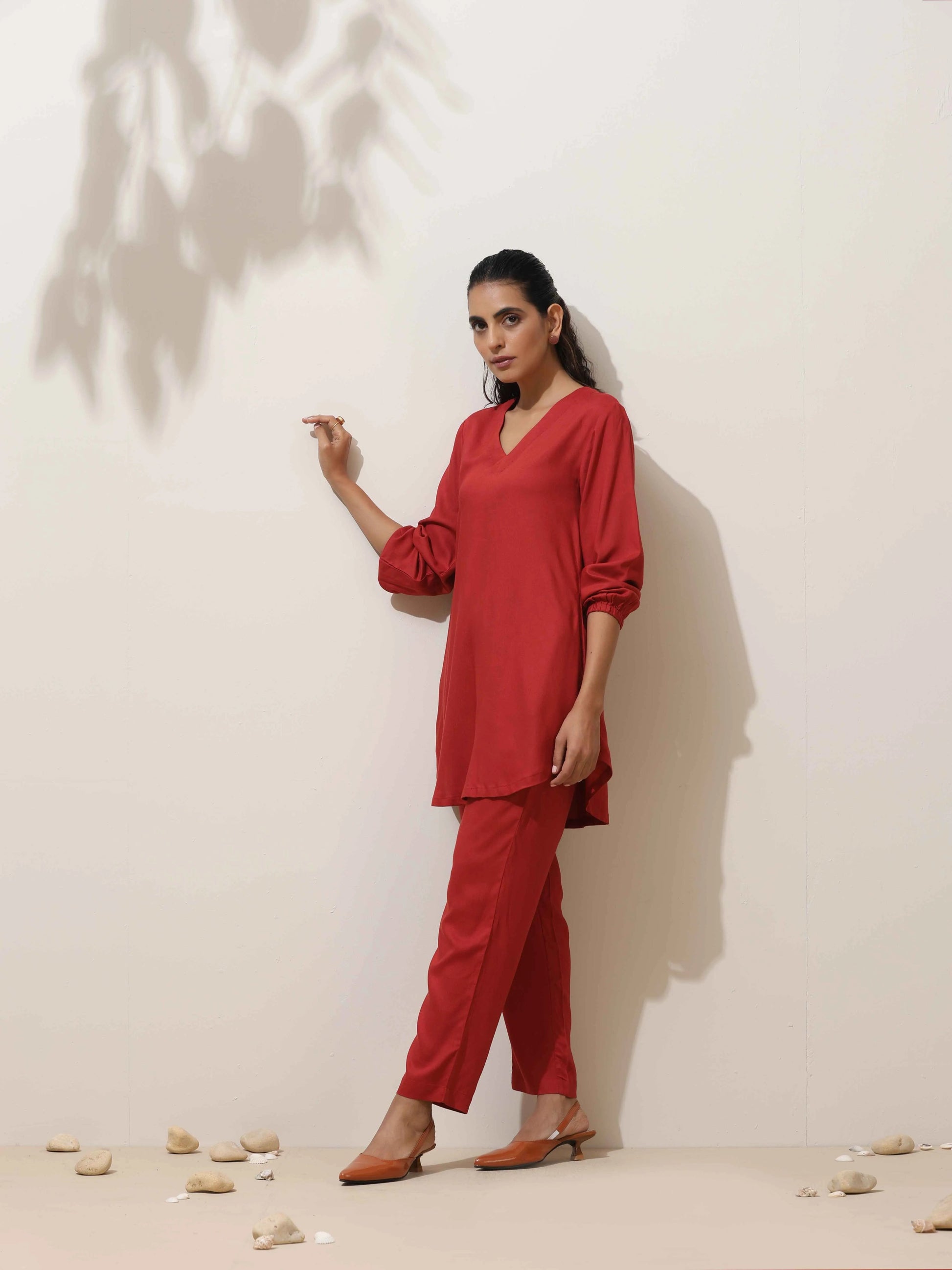 trueBrowns Maroon Viscose Co-ord Set - Swadesiicart