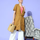 InWeave Women's Camel Brown Cream Pant Coord Set With Peach Crop Top - Swadesiicart