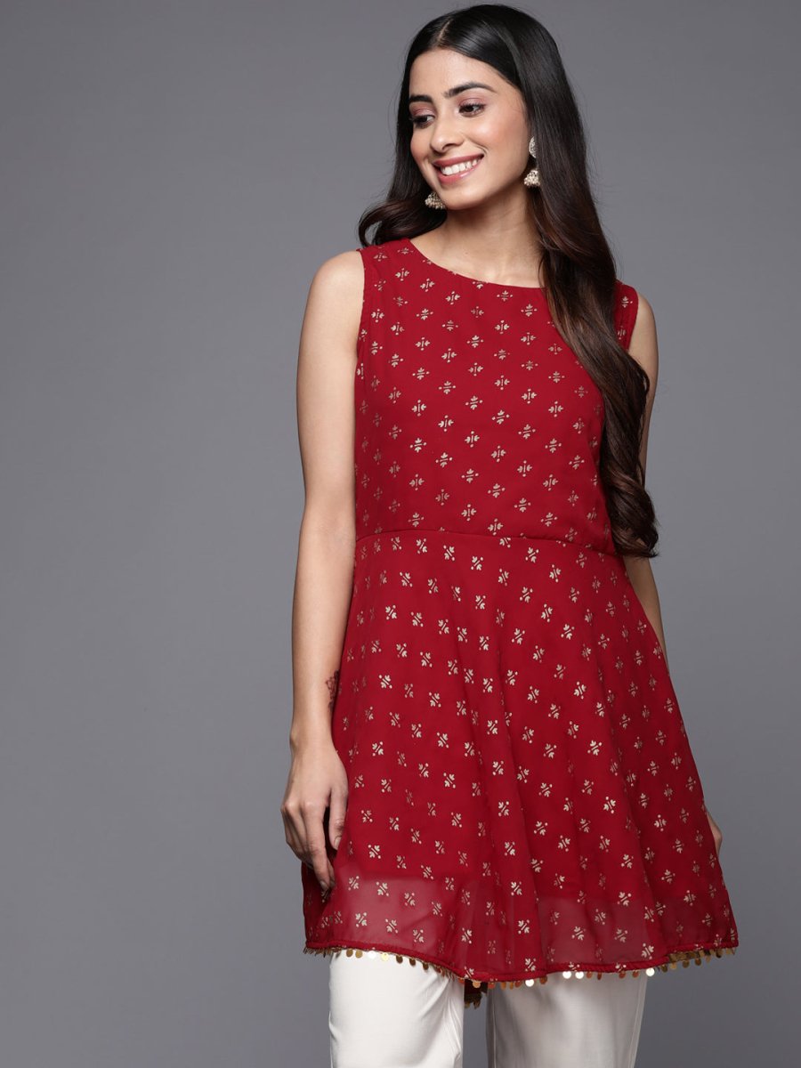 Ahalyaa Boat Neck Printed Embellished Tunic | Swadesiicart
