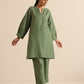trueBrowns Olive Green Slub Relaxed Placket Co-Ord Set - Swadesiicart