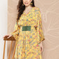 Ahalyaa Women Floral Printed Flared Sleeves Gotta Patti Floral Crepe Kaftan Kurta | Swadesiicart