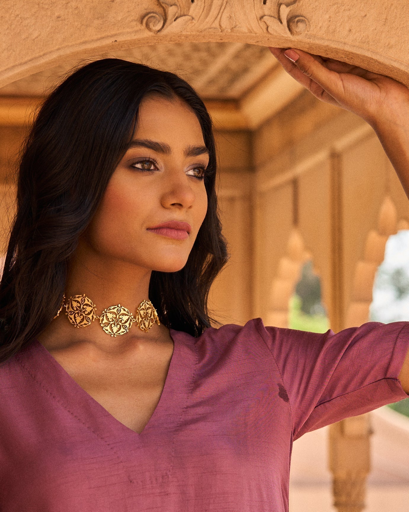 trueBrowns Gold-Polished Leaf Choker | Swadesiicart
