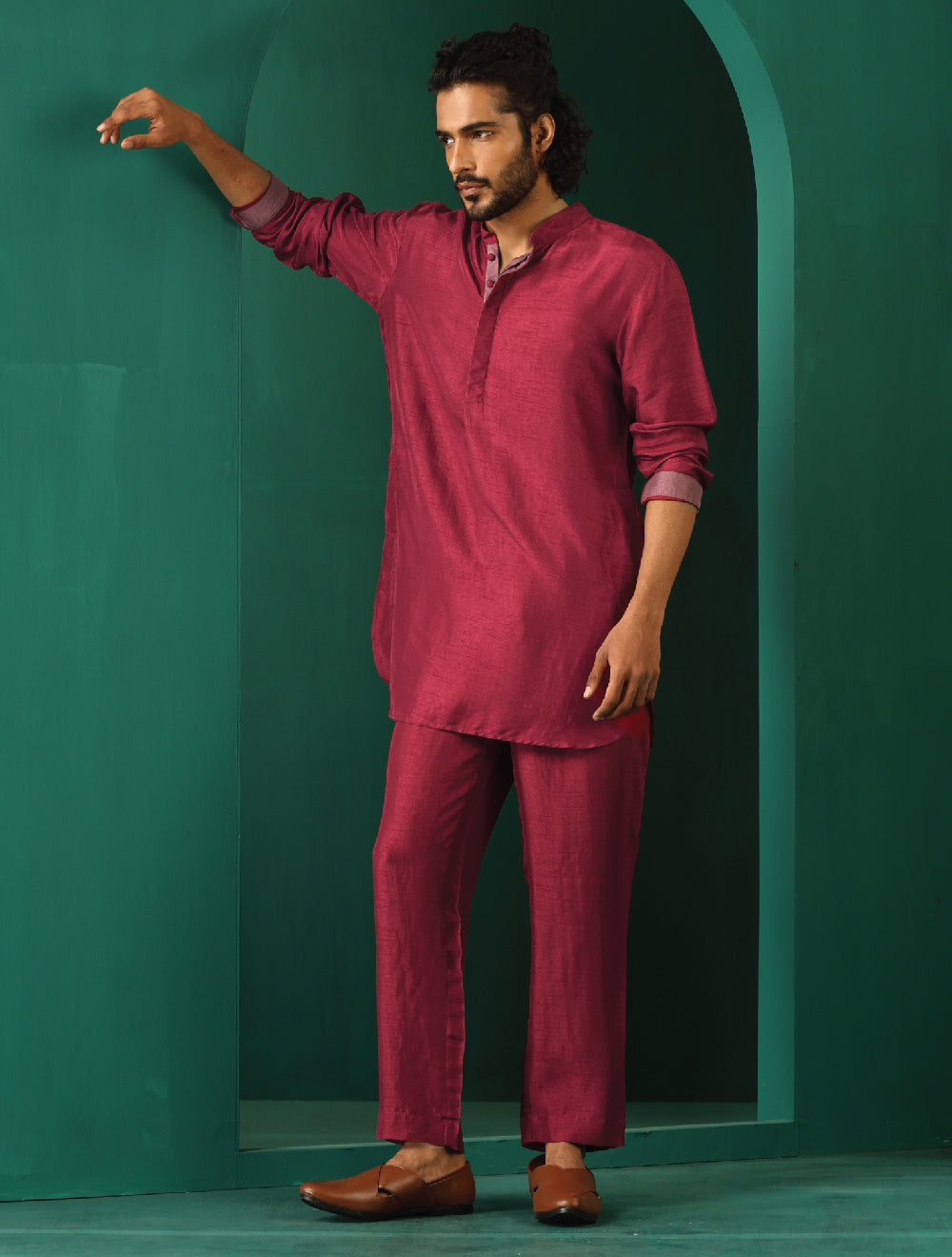 trueBrowns Men's Purple Silk Co-ord Set - Swadesiicart