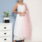 InWeave Women's Cream Strappy With Pink White Chintz Organza Dupatta - Swadesiicart