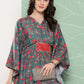 Ahalyaa Women Floral Printed Flared Sleeves Gotta Patti Crepe Kaftan Kurta | Swadesiicart