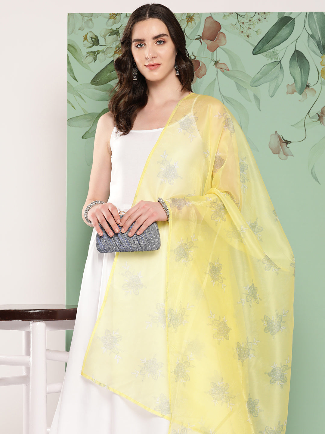 InWeave Women's Strappy Set Cream With Yellow W Chintz Or Dupatta - Swadesiicart