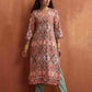 trueBrowns Beige Abstract Print Kurta Set | Swadesiicart