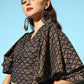InWeave Women's Black Foil Print Bell Sleeves Top - Swadesiicart