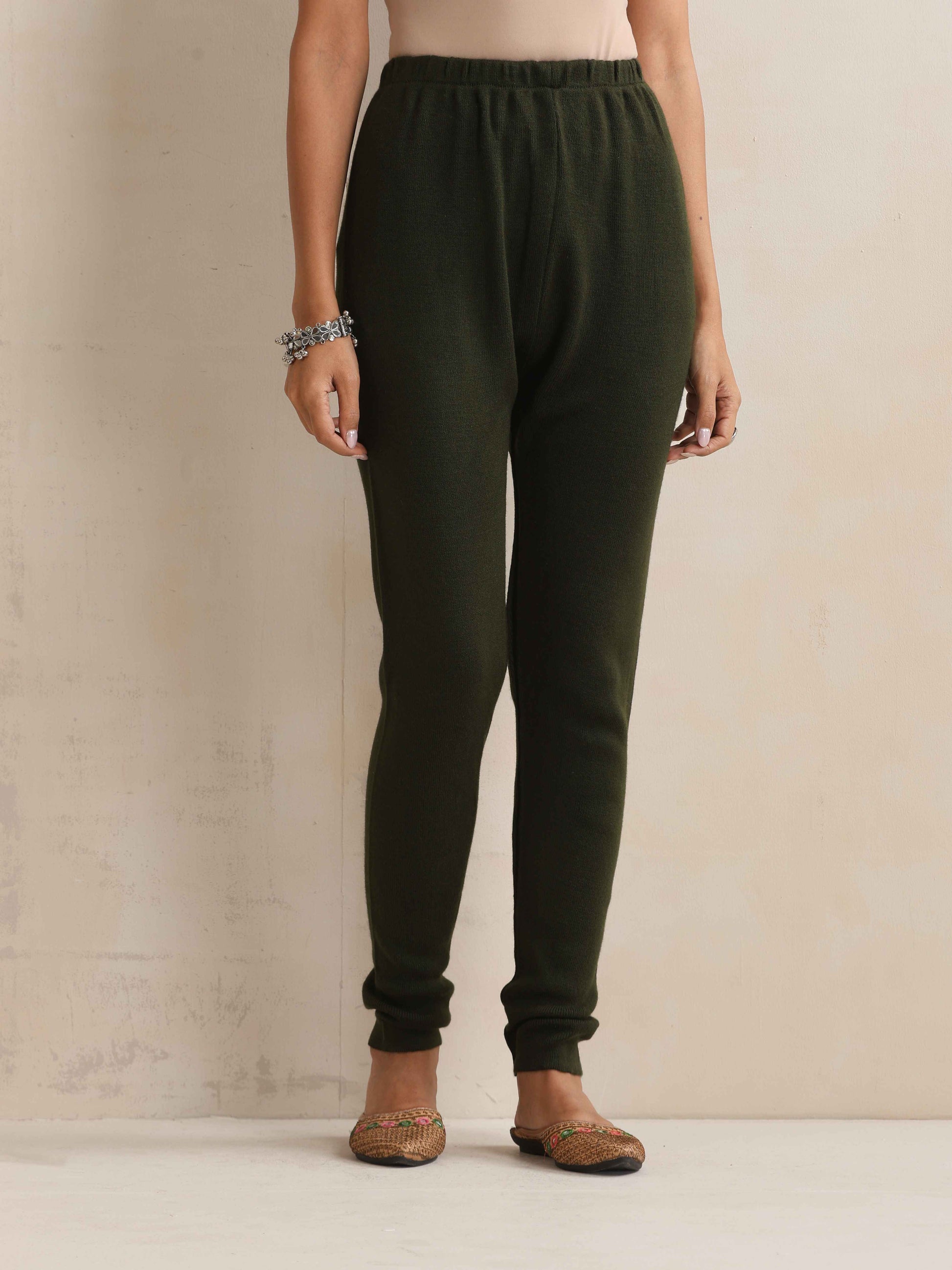 trueBrowns Green Woollen Leggings | Swadesiicart