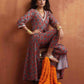 trueBrowns Rust Ajrak Print Slit Kurta Set | Swadesiicart