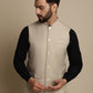 Even Apparels Men's Cream Mandarin Collar Waistcoat | Swadesiicart