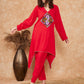 InWeave Women's Red Square Maroon Patch Work Assymentrical Kurta Set - Swadesiicart