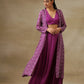 trueBrowns Purple Bandhani Printed Silk Top Skirt Jacket Set | Swadesiicart
