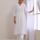 trueBrowns White Dobby Neck Pleat Kurta Pant Set | Swadesiicart