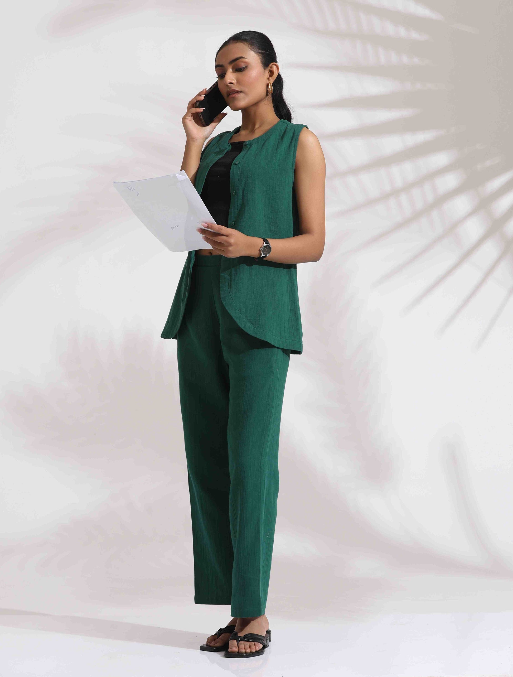 trueBrowns Green Cotton Co-ord Set - Swadesiicart