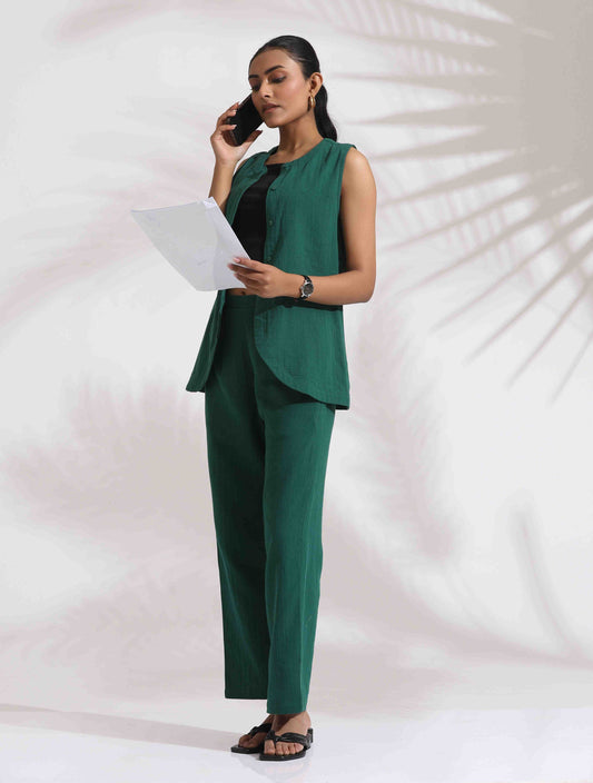 trueBrowns Green Cotton Co-ord Set - Swadesiicart