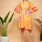 InWeave Women's Haldi Yellow Pink Mauve Flower Belted Dress - Swadesiicart
