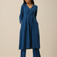 trueBrowns Classic Blue Slub Texture Overlap Pleat Kurta Pant Set | Swadesiicart
