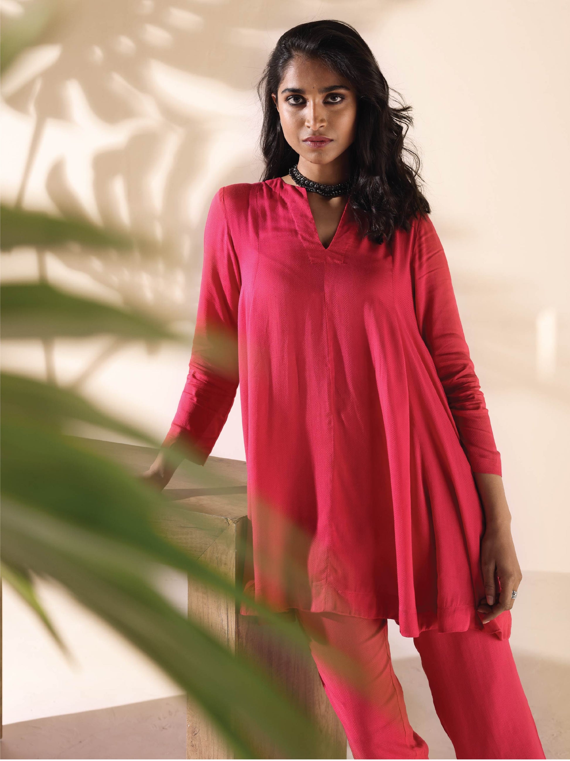 trueBrowns Carrot Viscose Dobby Flared Co-ord Set - Swadesiicart