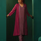 trueBrowns Maroon Light Mauve Silk Jacket Kurta Set | Swadesiicart