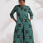 trueBrowns Green Cotton Print Front Slit Kurta Set | Swadesiicart