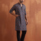 trueBrowns Men's Black Floral Printed Kurta | Swadesiicart