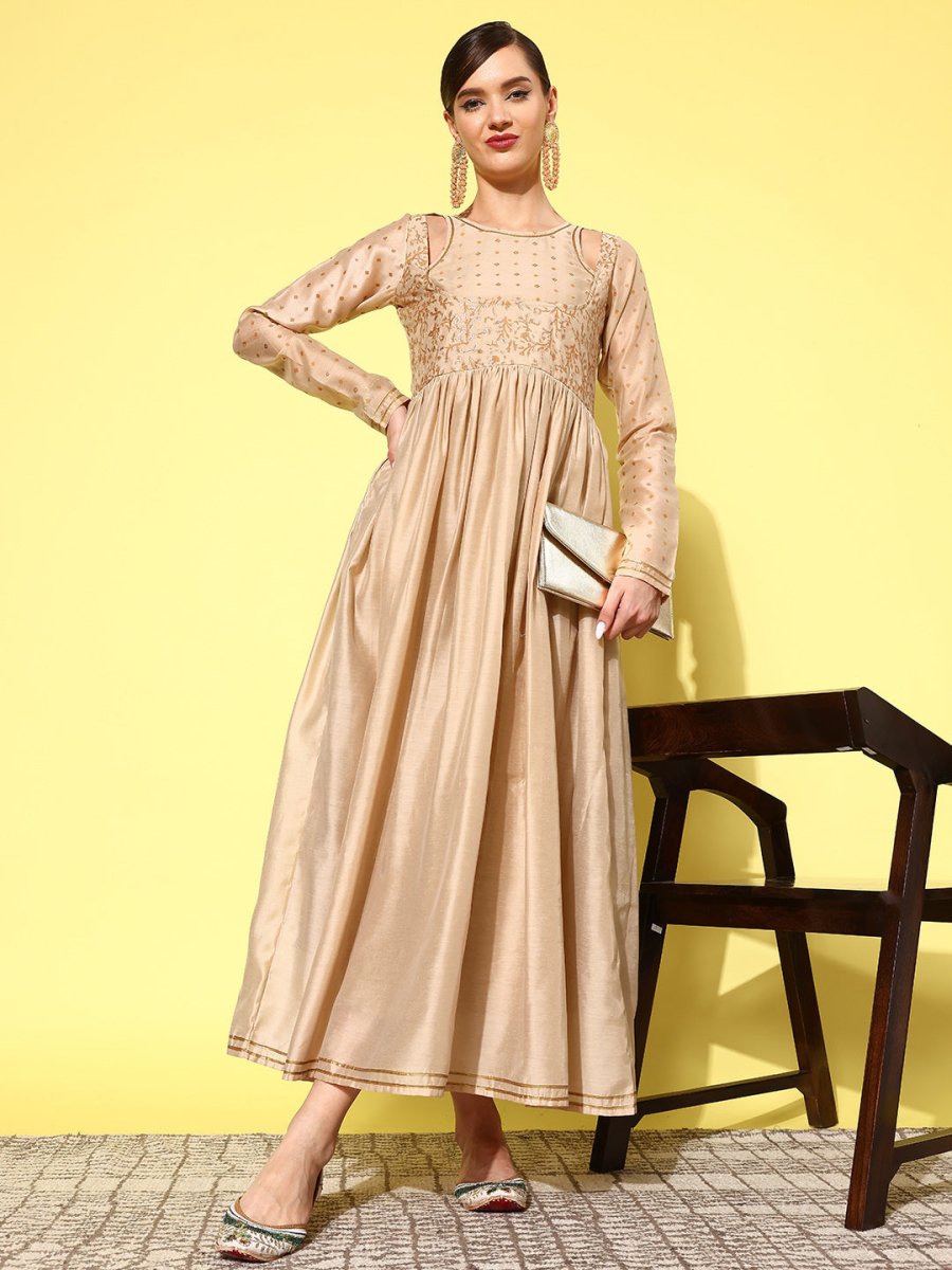 Ahalyaa Floral Embroidered A-Line Maxi Dress | Swadesiicart