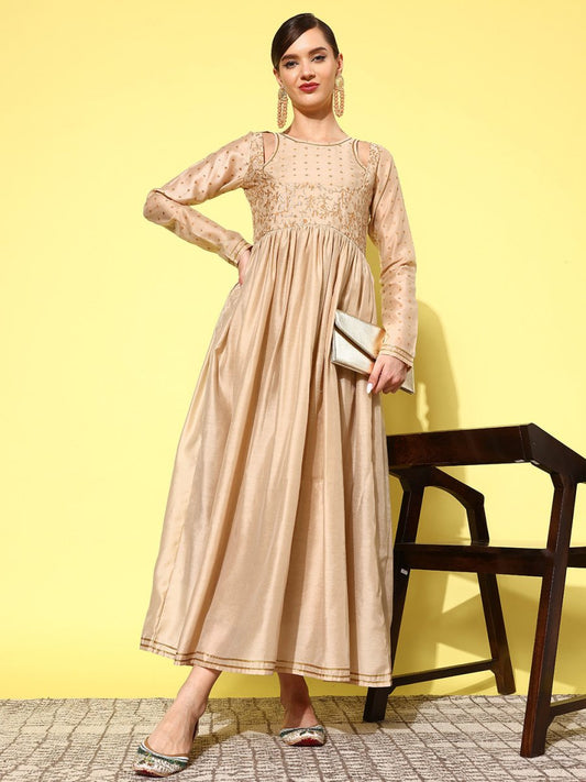 Ahalyaa Floral Embroidered A-Line Maxi Dress | Swadesiicart