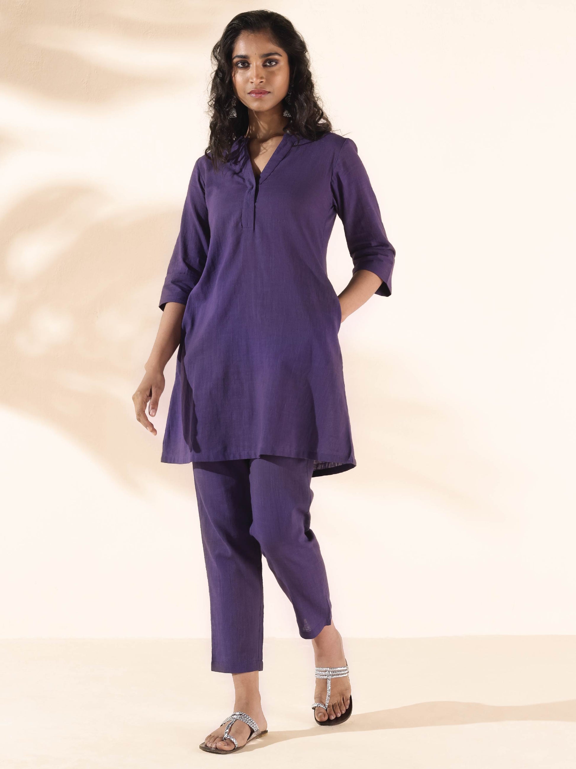 trueBrowns Purple Cotton Relaxed Co-ord Set - Swadesiicart