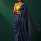 trueBrowns Royal Blue Cotton Gold Lurex Striped Ready to Wear Saree | Swadesiicart