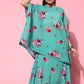 InWeave Women's Blue Floral Print Pleated Kaftan Top - Swadesiicart