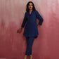 trueBrowns Dark Blue Cotton Dobby Kurta Co-ord set - Swadesiicart