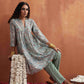 trueBrowns Green Print Flared Kurta Co-ord Set - Swadesiicart