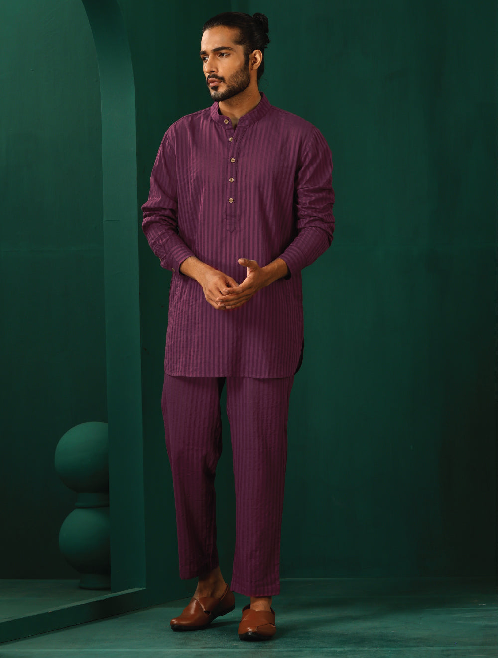 trueBrowns Men's Purple Dobby Co-ord Set - Swadesiicart