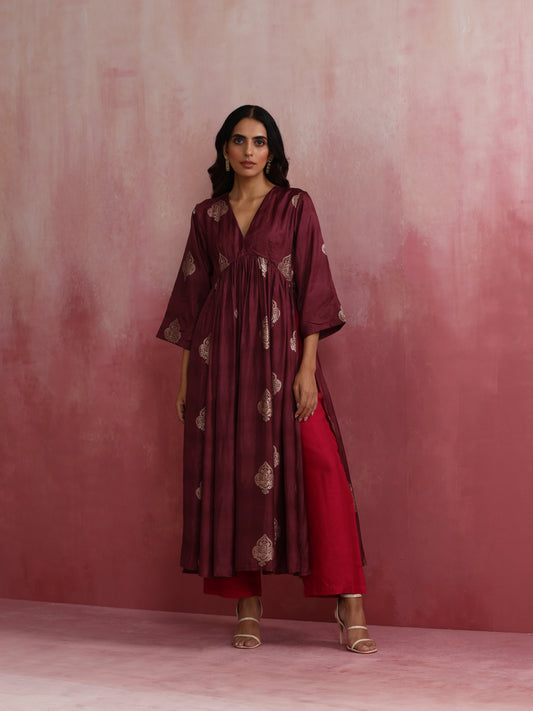 trueBrowns Purple Viscose Silk Kurta Set | Swadesiicart