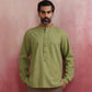 trueBrowns Men's Pista Green Cotton Mandarin Collar Stylized Kurta | Swadesiicart