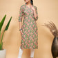 InWeave Women's Green Pink Floral Angrakha Straight Kurta - Swadesiicart