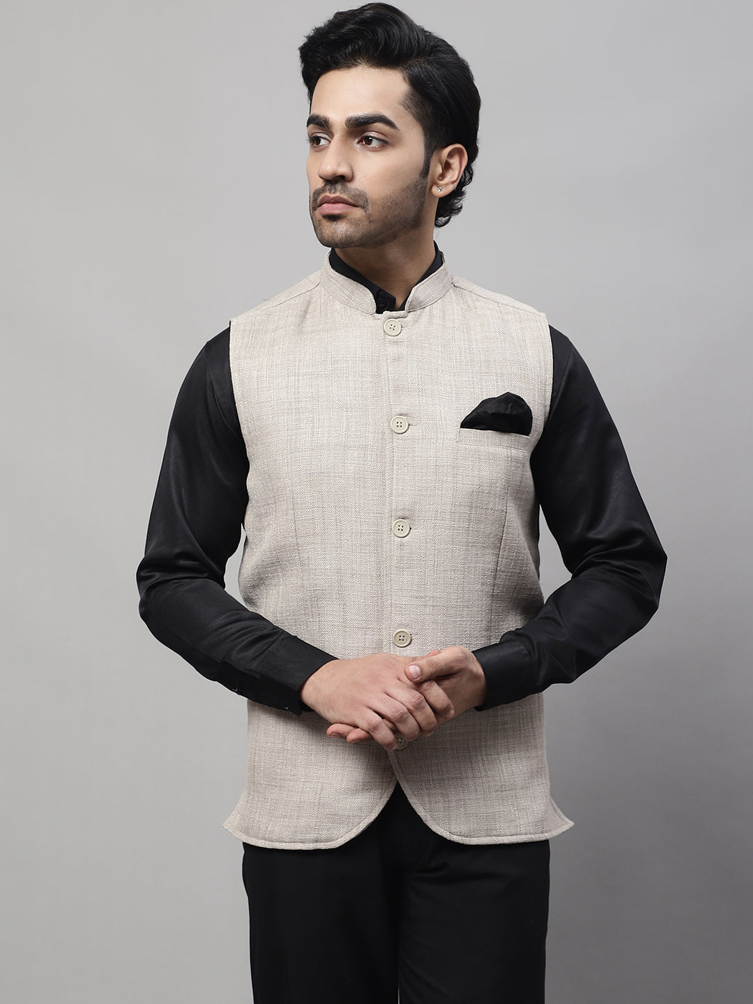 Even Apparels Men's Beige Nehru Jacket With Welt Pockets | Swadesiicart