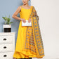 InWeave Women's Yellow Ray Strappy Kurta Set With Yellow Zig Zag Cotton Dupatta - Swadesiicart