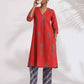trueBrowns Red Cotton Print Kurta Set | Swadesiicart